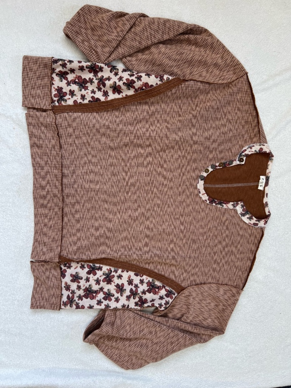 POL Brown Knit Crewneck Sweater with Floral Trim - Picture 2 of 5